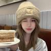 Autumn and winter sweet wind large version loose face small wool hat women's autumn and winter versatile thickened knitted hat bag