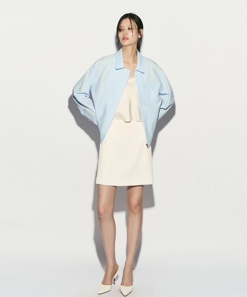Re Rhee Seersucker Hidden Button Jacket Cloud