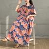2025 Plus Size Summer Dress Women Casual Vintage Long Dress Floral Printing Loose Shirt Dress Maxi