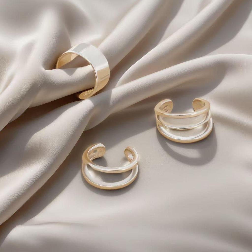 Минималистичные геометрические серьги-каффы с двойным слоем и золотым покрытием