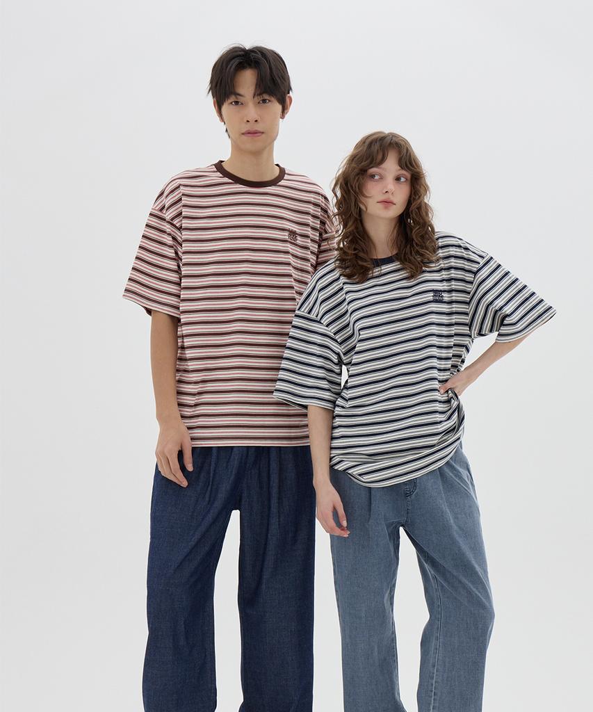 URBANAGE [2Pack] Multi-Stripe Oversized Short Sleeve_2Color