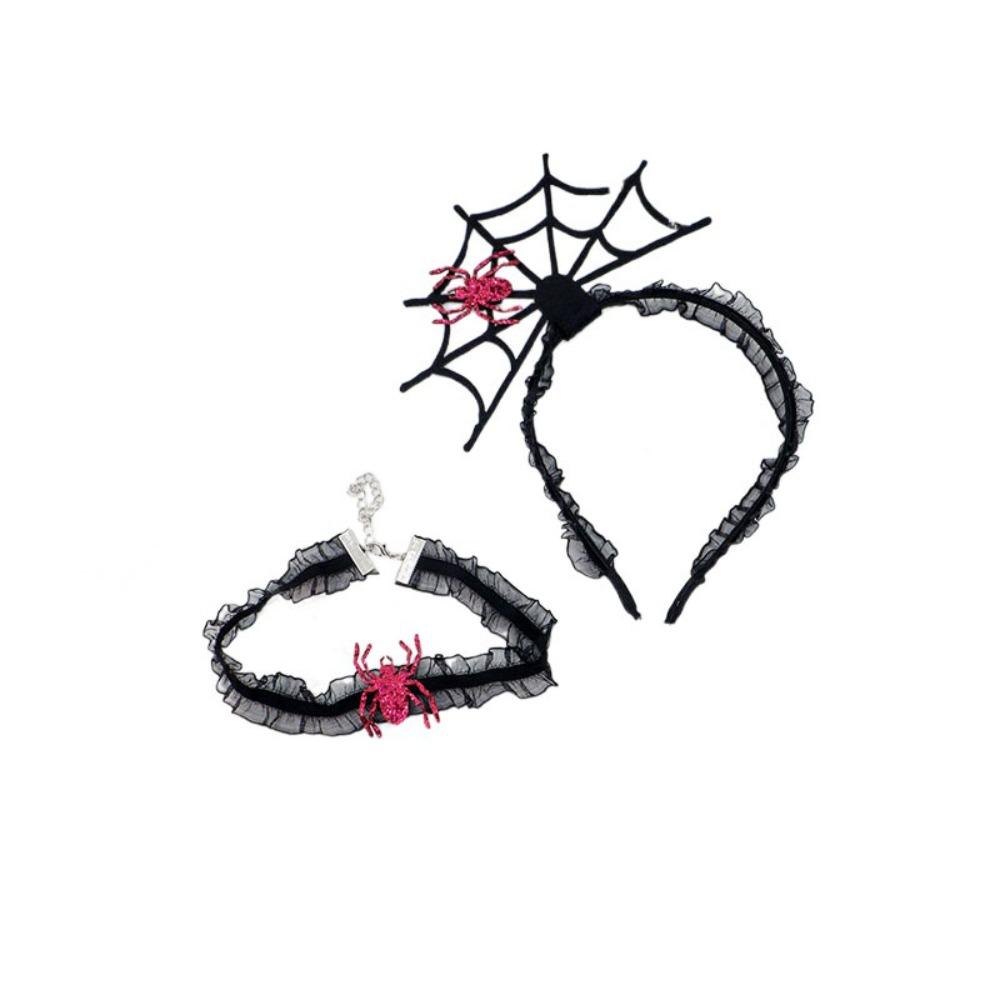 Ruffles Hairband Necklace Set Black Spider Web Hairband Funny Halloween Headband Party