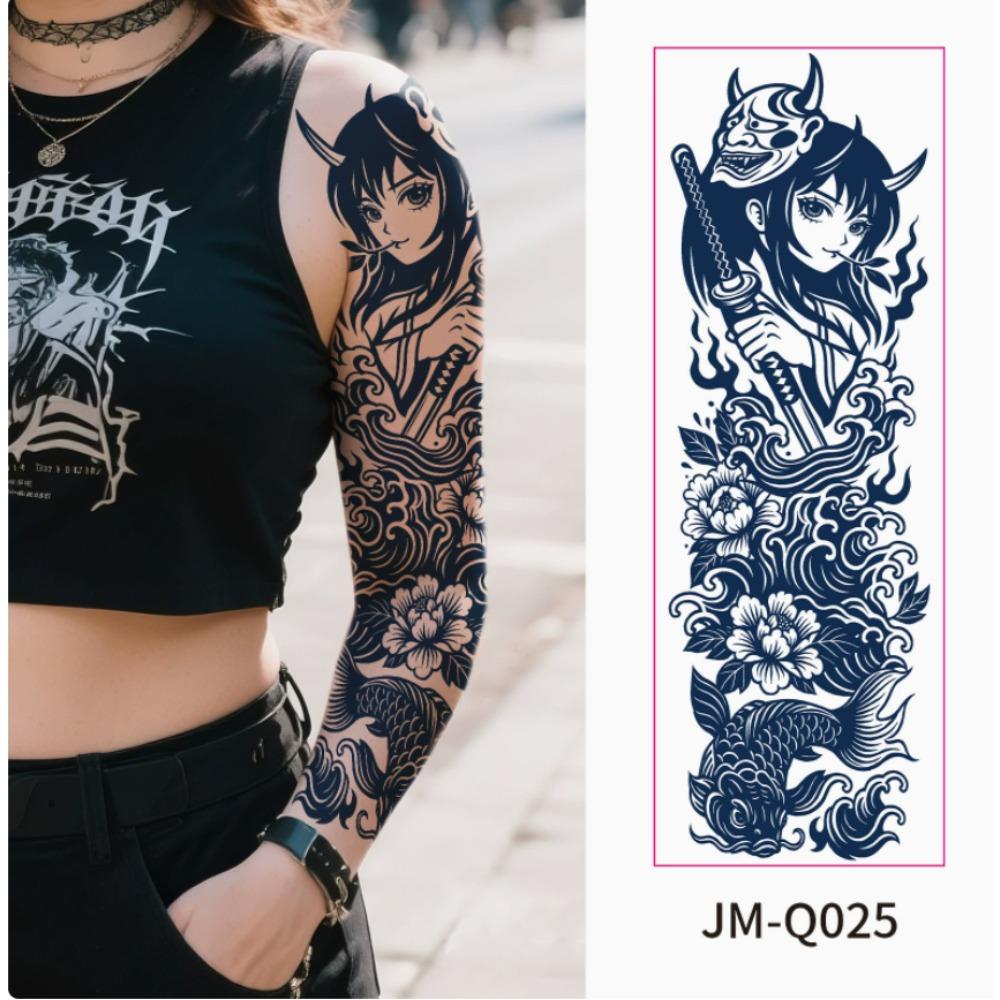 Full Arm Herbal Juice Tattoo Sticker Waterproof Non-Reflective Semi-Permanent Dark Flower Arm Tattoo Sticker