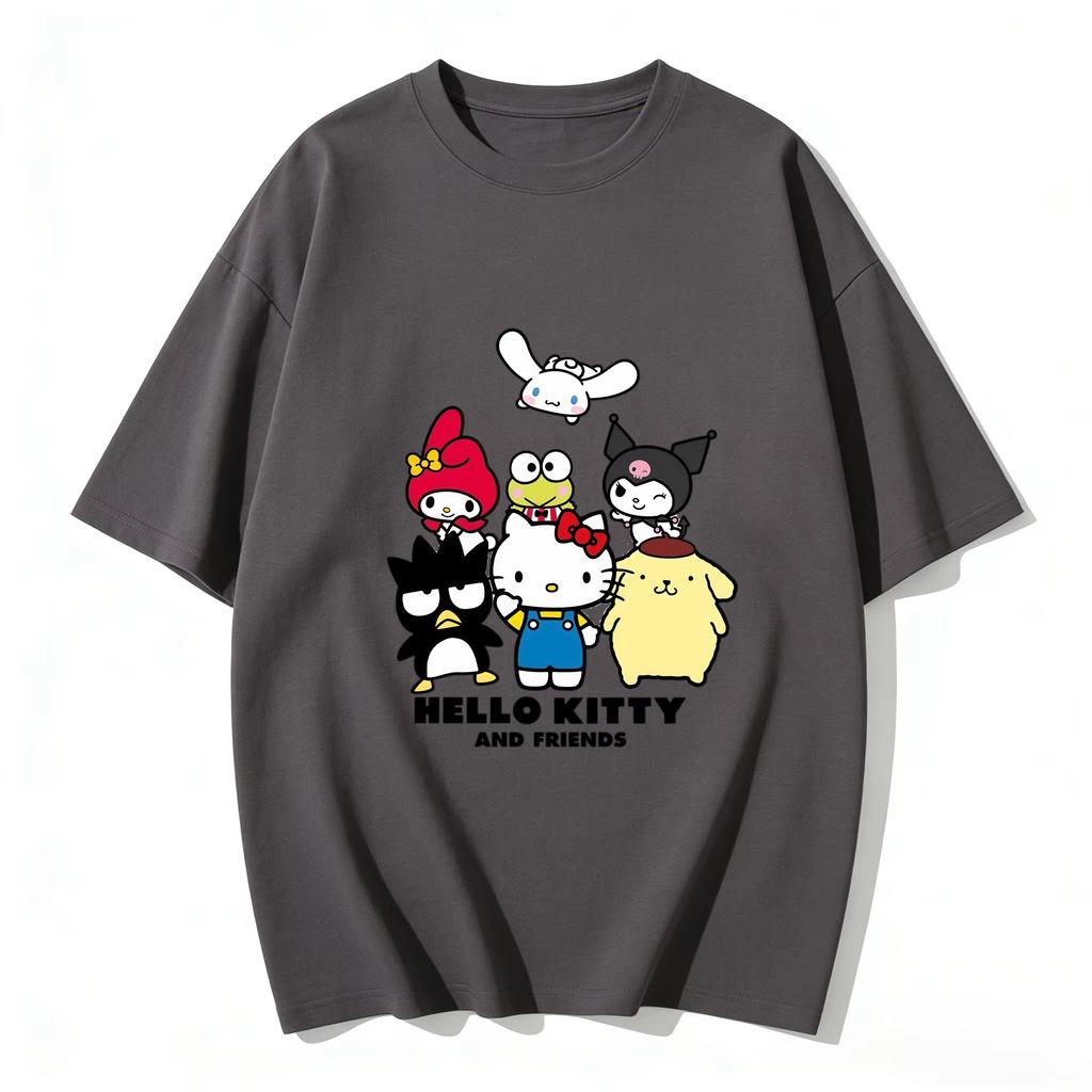 2026 Cute Hello Kitty and Friends Group Print Tshirt Casual Short Sleeve Tee for Mom and Daughter Sweet Family Matching Outfits
