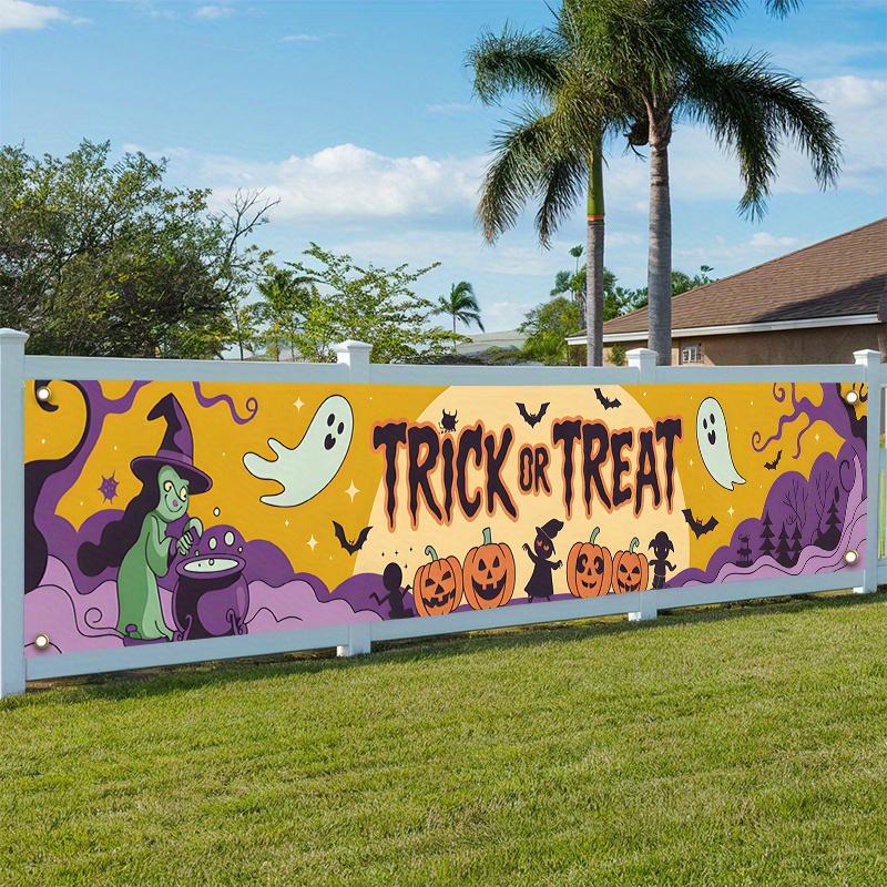 Scary Halloween Pumpkin & Haunted House Banner 17x78in, Outdoor Garden Fence Porch Party Decoration
