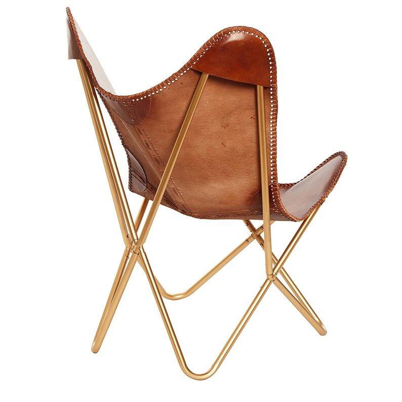 Винтажное кожаное кресло-бабочка Кожаное коричнево-коричневое кресло Расслабляющее кресло для офиса и дома Легко собрать, декоративные стулья ручной работы
