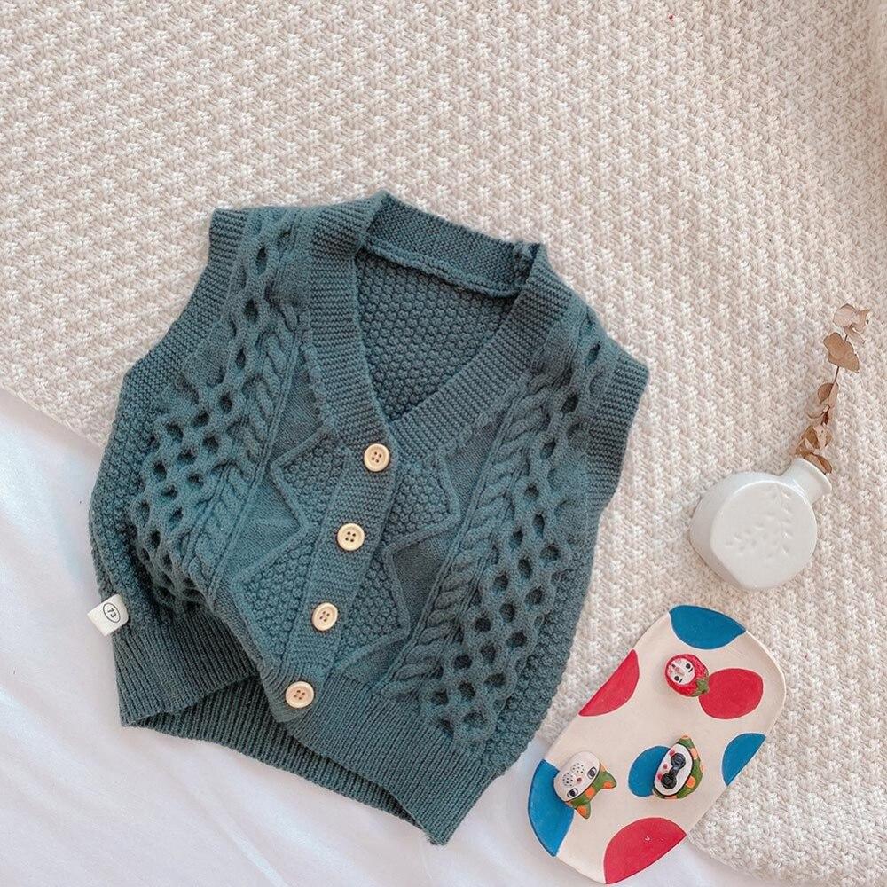 Осенне-зимний свитер для маленьких мальчиков и девочек, жилет, кардиган, вязаный крючком свитер с v-образным вырезом, жилет на пуговицах, повседневная верхняя одежда для малышей, От 0 до 9 лет
