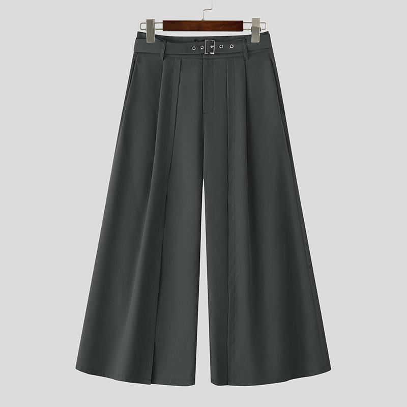 INCERUN Мужские брюки на молнии с высокой талией, двухслойные, повседневные, длинные, с широкими штанинами