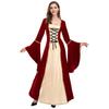 Women's Medieval Clothing Vintage Court Long Dress Strap Waist Gold Diamond Fleece Dress