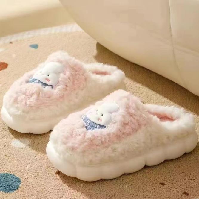 Легкие женские домашние тапочки с мягкой подошвой, прочные пушистые домашние тапочки с милым кроликом