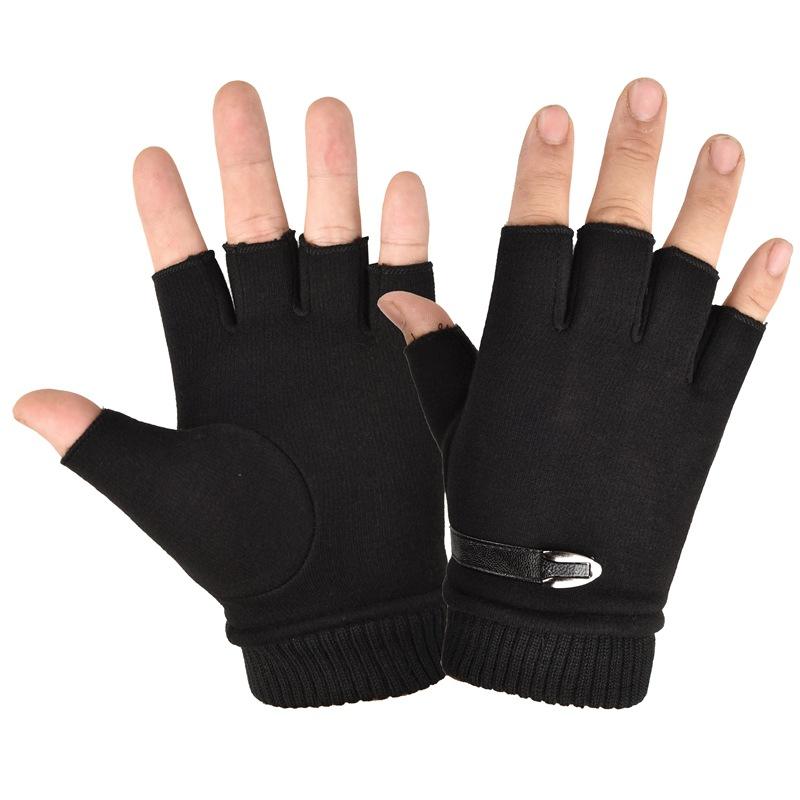 Men's Winter Fleece Warm Half Finger Gloves Stretch Fingerless Mittens for Outdoor Bicycle Driving Male Sports And Outdoors
