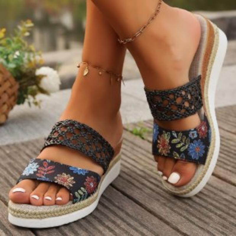 Новый стиль женской обуви и тапочек на танкетке, сандалии с толстой подошвой и открытым носком