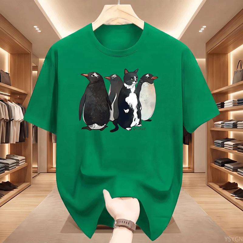 Funny Penguin Graphic T Shirts Cat Printed Tshirt Unisex Unisex Loose Cotton Short Sleeve Tshirts Summer Round Neck Short Sleeve Tee