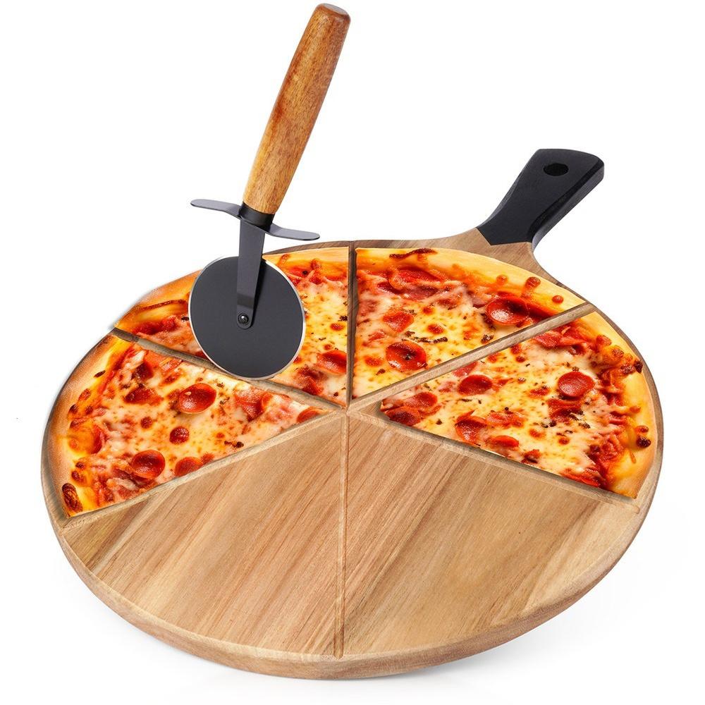 Round wooden pizza board with knife 30 cm 2 pcs.