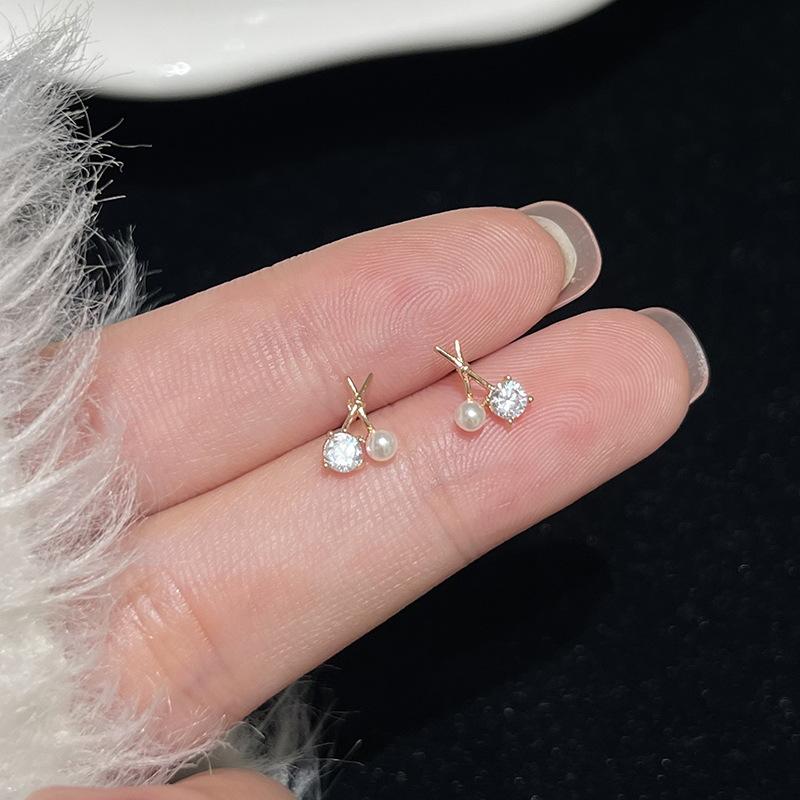 Cross Stud Earrings Women's Niche Design Earrings Simple Light Luxury Micro Zircon Earrings Earrings
