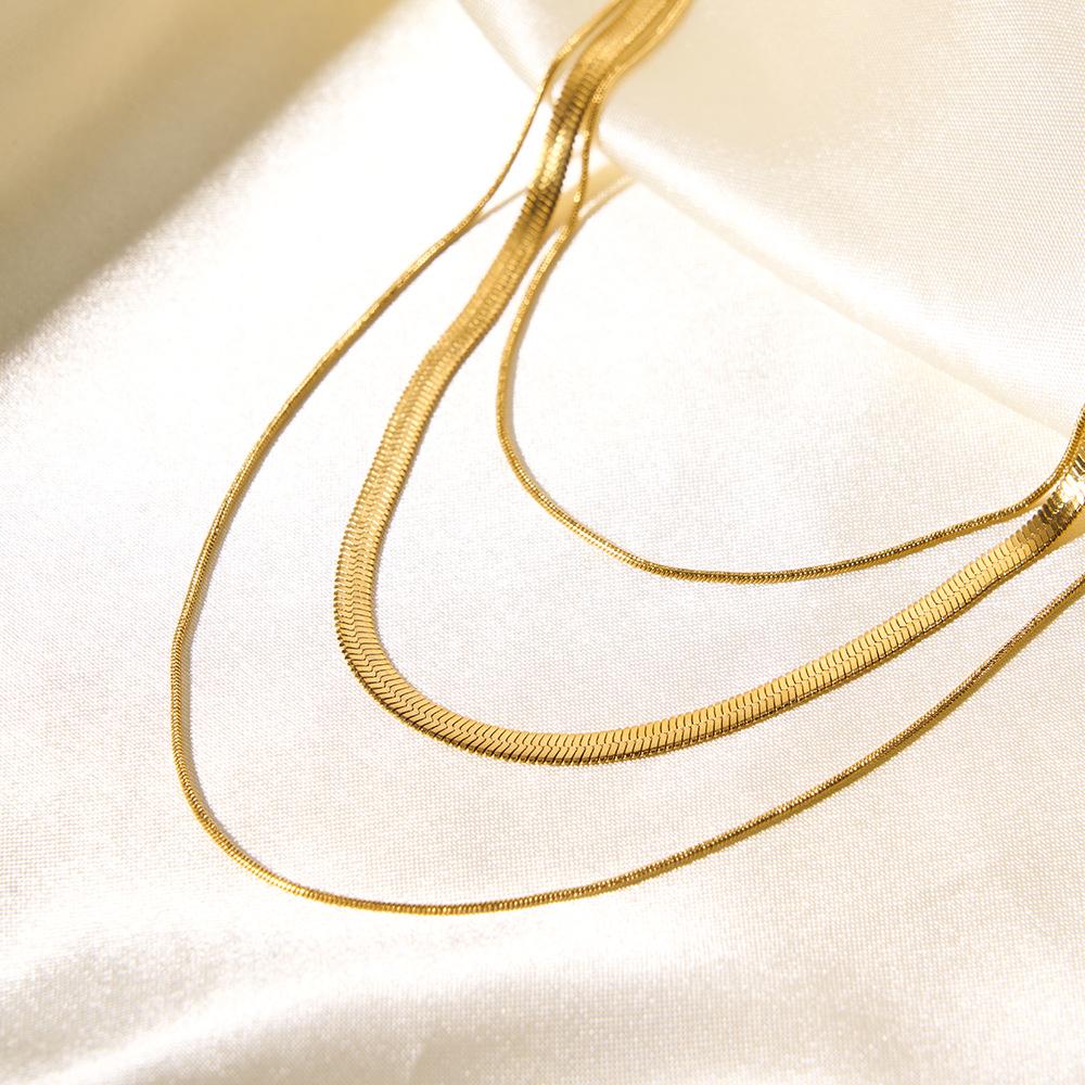 Minimalist Gold-Plated Triple-Layer Snake Bone Chain Necklace