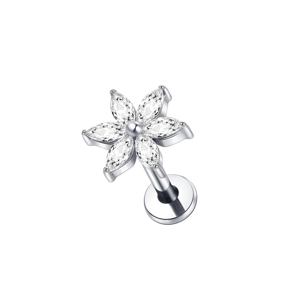 1 шт. Серьга-гвоздик из титана имплантатного качества с цирконием, с внутренней резьбой, Звезда, Лабрет, Пирсинг губы, Монро, Хеликс, Козелок, Пирсинг, Украшение