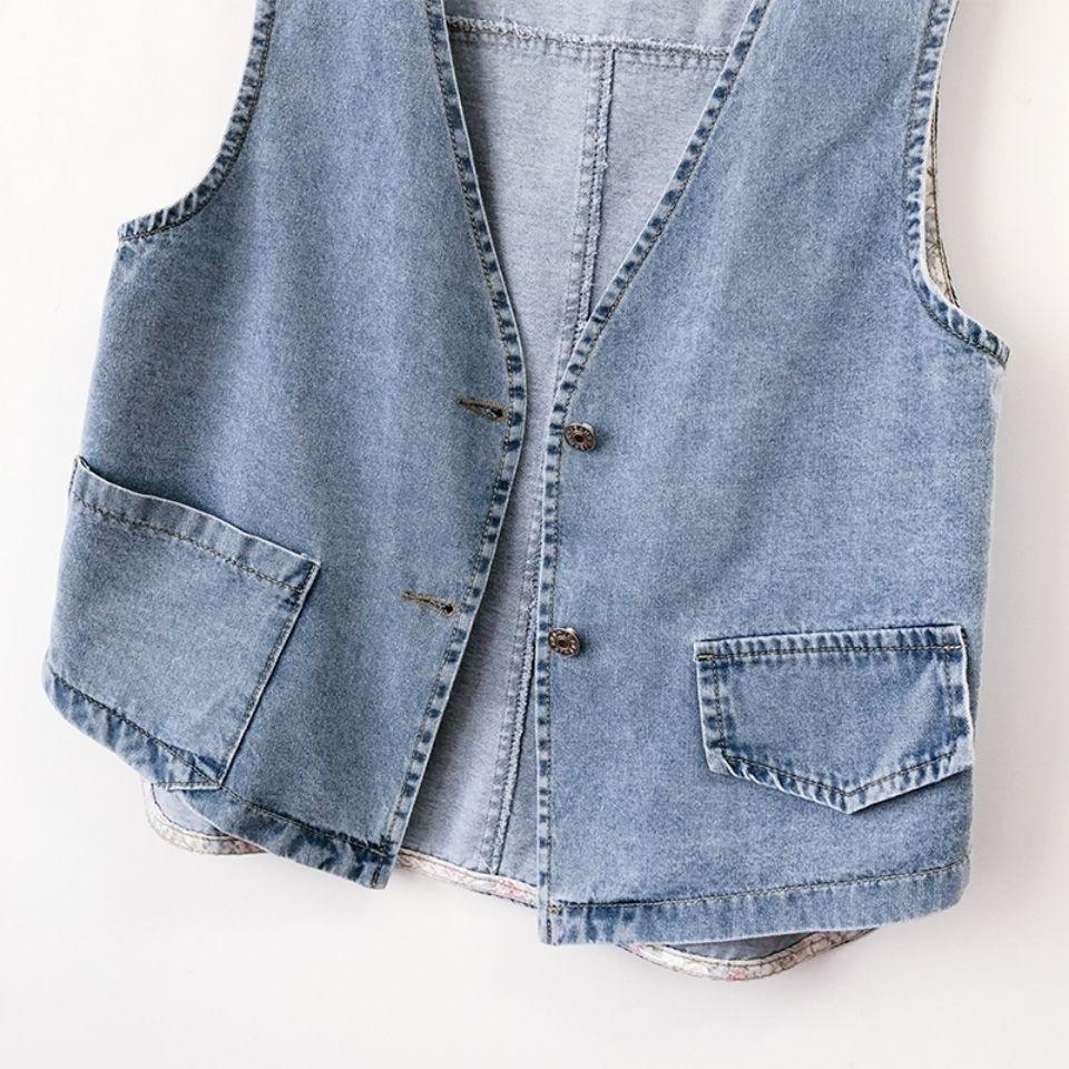 Женские джинсовые жилеты, осенние карманы, уличная одежда без рукавов, однобортные повседневные топы, джинсовый жилет для женщин