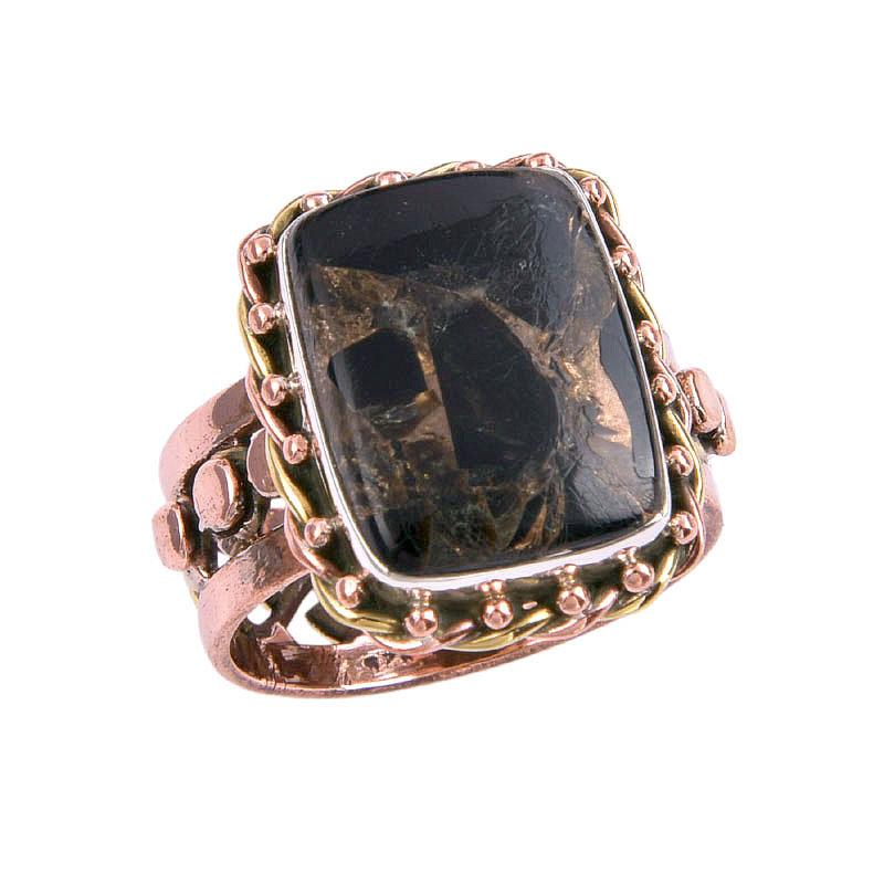 Кольцо из натурального черного медного бирюзового двухцветного серебра 925 пробы S.9 L0S73