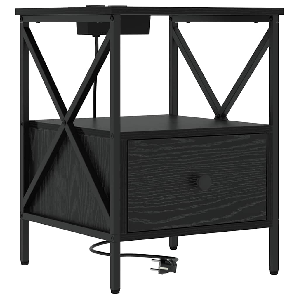 Nightstand Set of 2 Black Oak Effect 41.5 x 40.5 x 55 cm