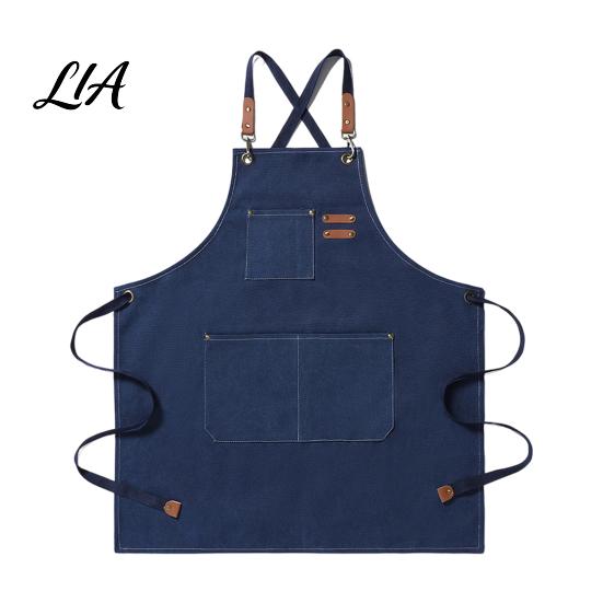 Crafting And DIY Workwear Canvas Work Apron with Multi-Pocket, Waterproof Oil-Proof Cross-Back Apron, Kitchen Cooking Pockets Adjustable Straps