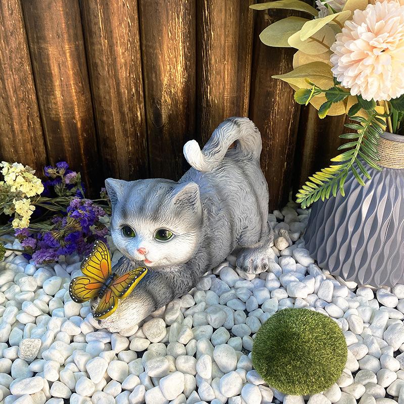 Garden Solar Lights Cute Kittens Decorate Outdoor Resin Crafts Creative Animal Ornaments