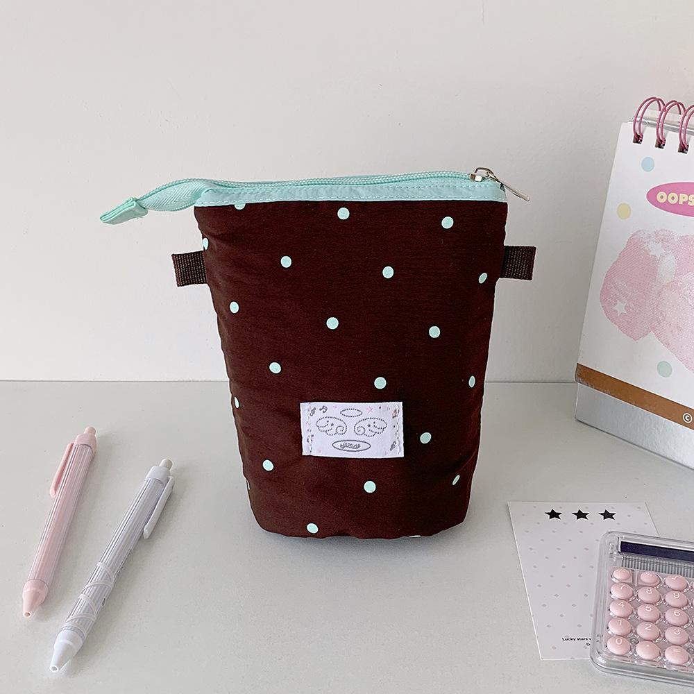 Korean Girl Round Dot Stationery Bag Pencil Case Desktop Pen Holder Zipper Coin Purse Coin Pouch Kids Cute Purse Makeup Bag