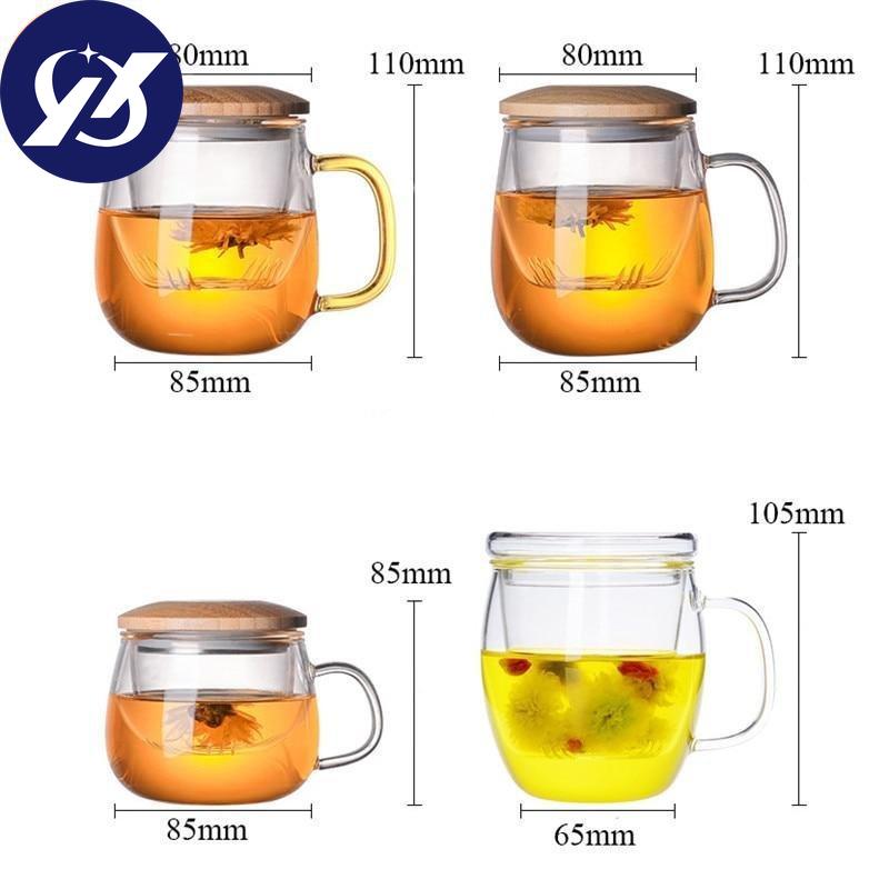 Креативная стеклянная чашка для заварки чая с прозрачной ручкой-фильтром, бамбуковая крышка, термостойкая цветочная чайная чашка, офисная чайная кружка, посуда для напитков