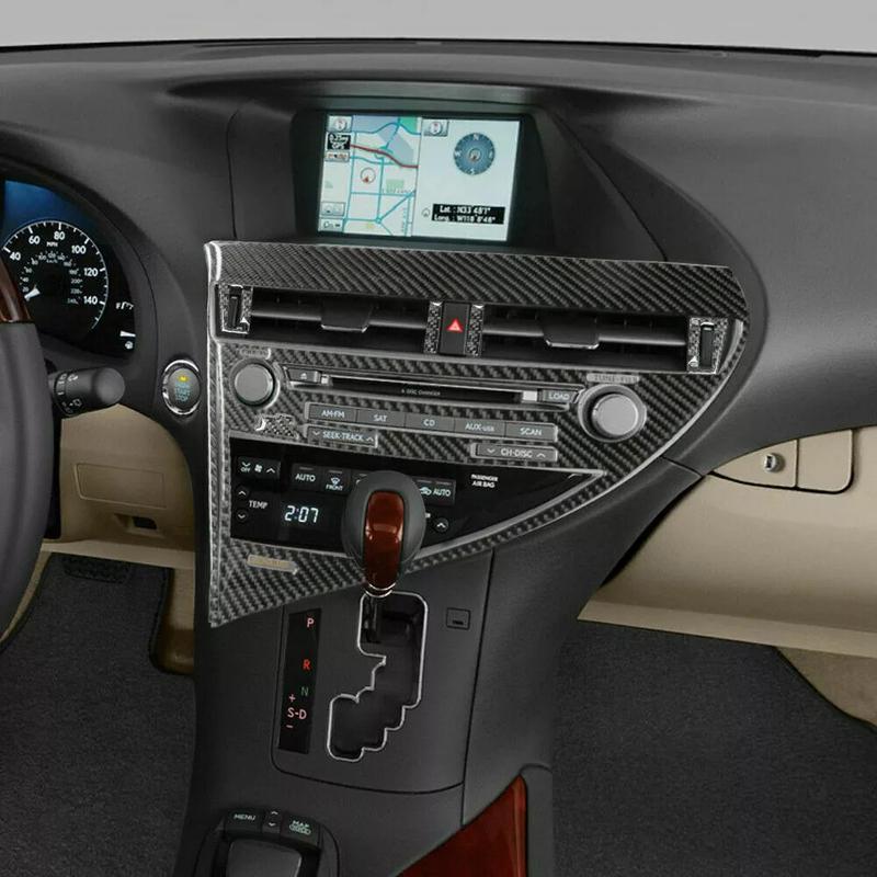 1 Set Carbon Fiber Style Stickers Interior CD Panel Frame Trim Cover Inner Decals For Lexus RX350 RX450h 2010 2011 2012