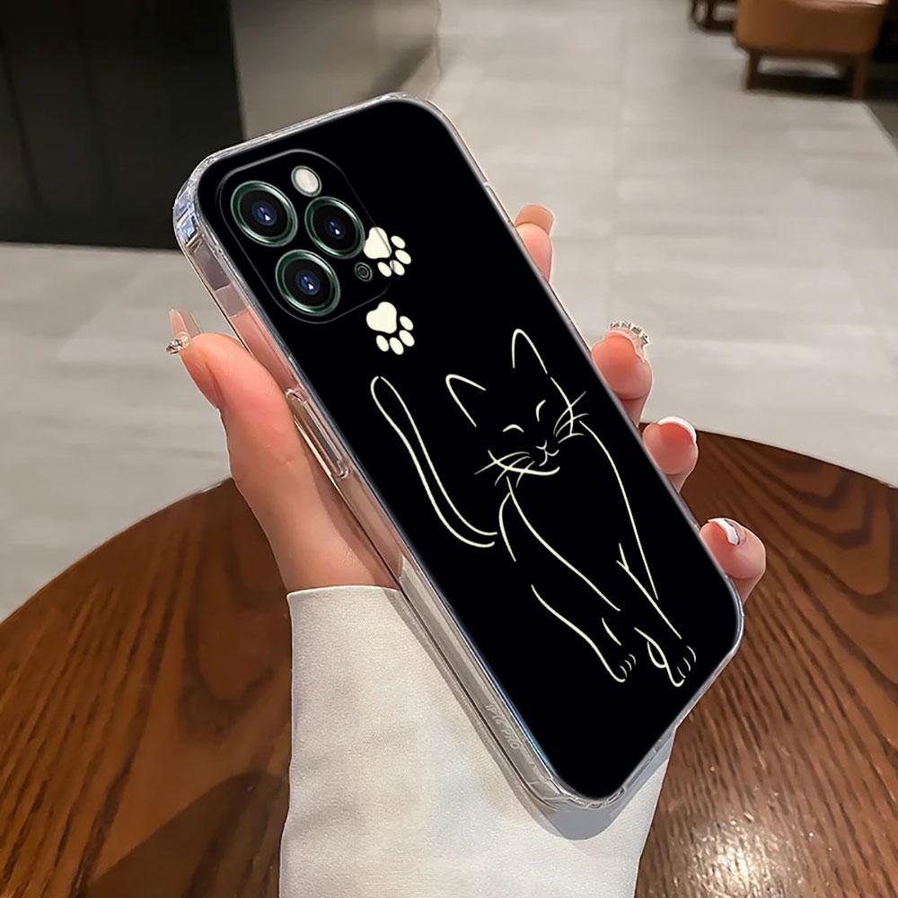 Забавный Милый Кот Линейный Рисунок Прозрачный Чехол Для Apple iPhone 17 16 15 14 13 12 11 Pro Max 16 Plus 16E 17Air 17Pro Чехол Для Телефона Funda