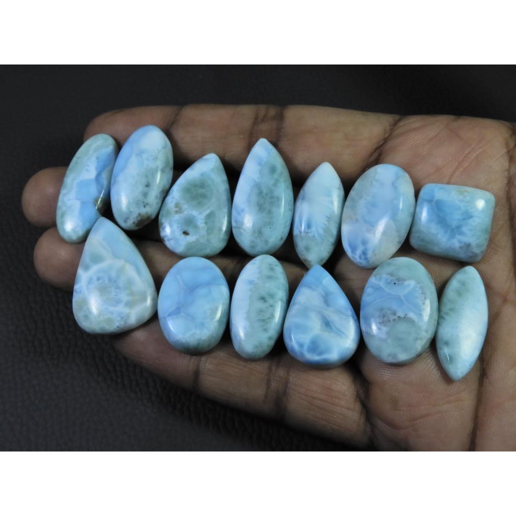 238Cts. Natural Larimar Pectolite Mix Cabochon Loose Gemstone 13 Pcs Lot C-847