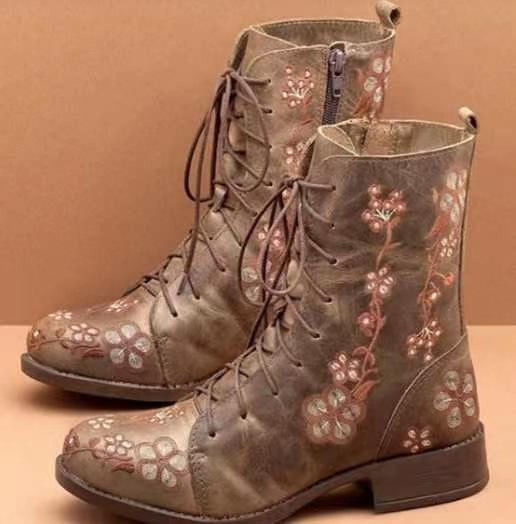 Independent Website Foreign Trade, European and American Retro Printed Embroidered Boots