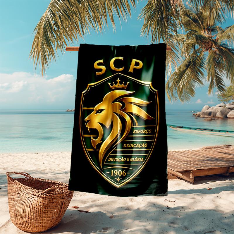 proof beach towel with Sporting CP logo pattern - soft,absorbent,quick-drying,machine washable - perfect for swimming,camping,bathing