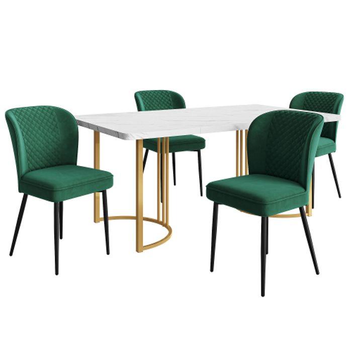 Set de table de salle à manger - MUVOE - 140x80 cm - 4 chaises - MDF blanc - Pieds dorés