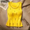 Spring Summer Large Size Solid Color Casual Kniited Camisole Vests Women's Autumn Versatile O-Neck Sleeveless Pearls Tank Tops