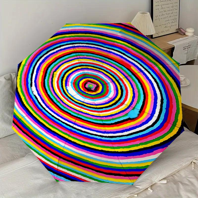 Rainbow Spiral Pattern Automatic Opening/Closing Umbrella with Foldable Design, Outdoor Rain Gear for Fans, Travelers, Daily Use, Festive Gi