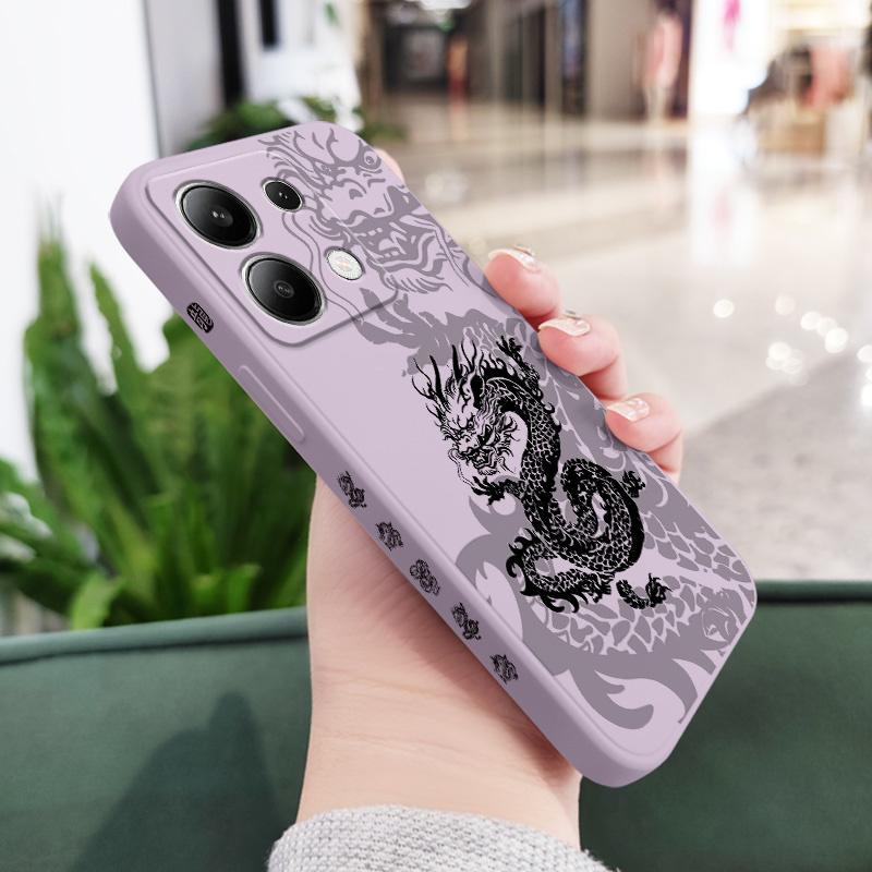 Величественный Черный Дракон Чехол для Телефона для Xiaomi Redmi Note 14 13 12 12S 11 11S 10 10S 9 9S Pro Plus 4G 5G Жидкий Силиконовый Чехол