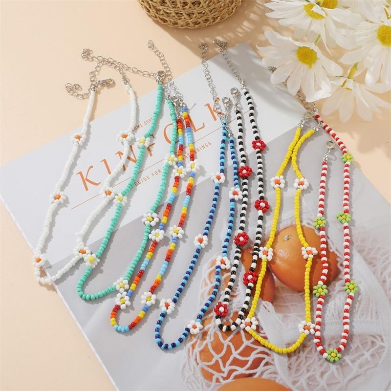 iF ME Красочное ожерелье из бисера, пряжка, цветы, колье из бисера, подарок для женщин, милый кулон, ювелирное изделие, трендовая вечеринка