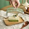 Бамбуковая форма для торта с прозрачной стеклянной крышкой. Хранение продуктов для кухонного торта.