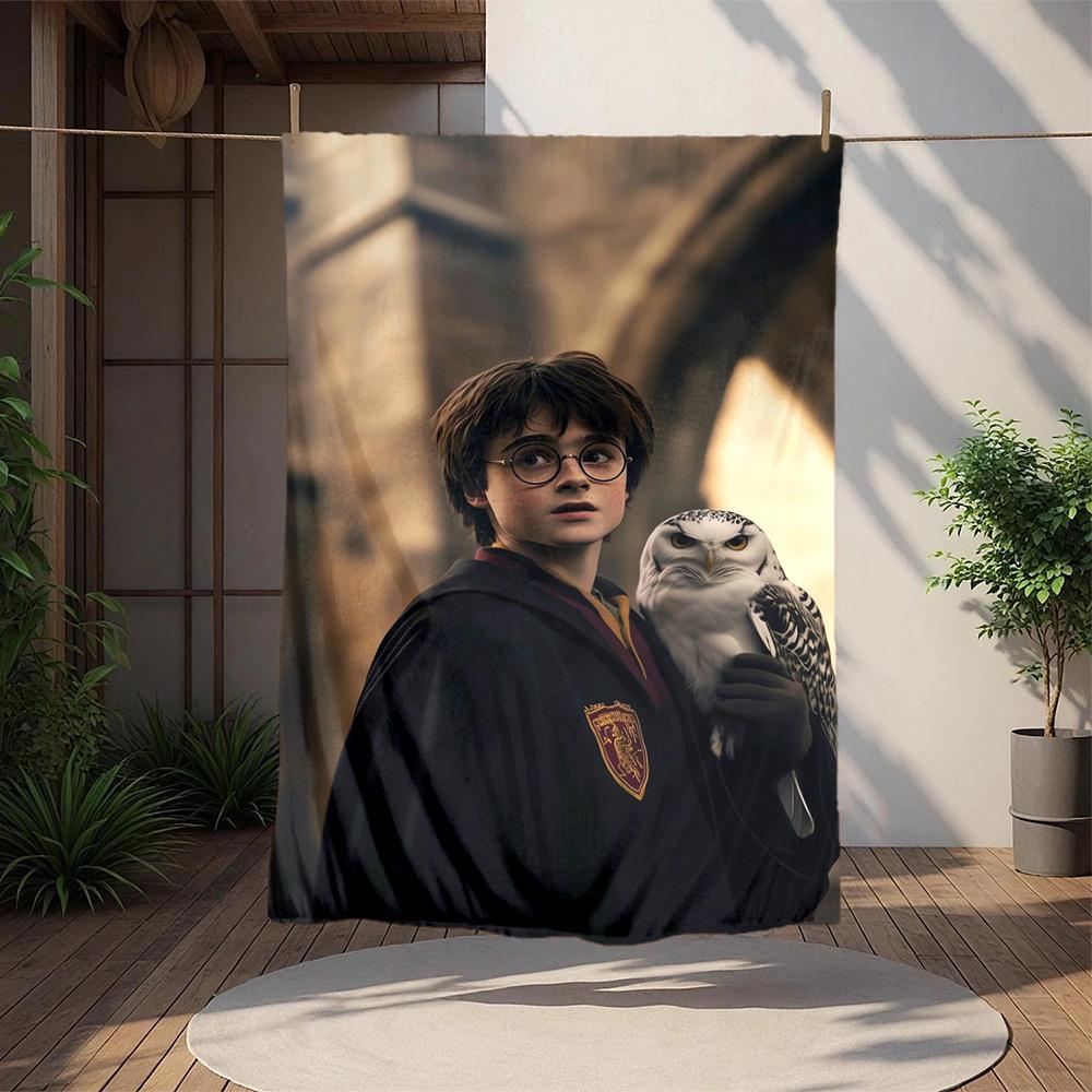 1pc Harry Potter, Owl, Hogwarts Digital Printed Flannel Blanket, Super Soft Plush Fleece Bed Cover, Multipurpose Four Season Blanket for Sof