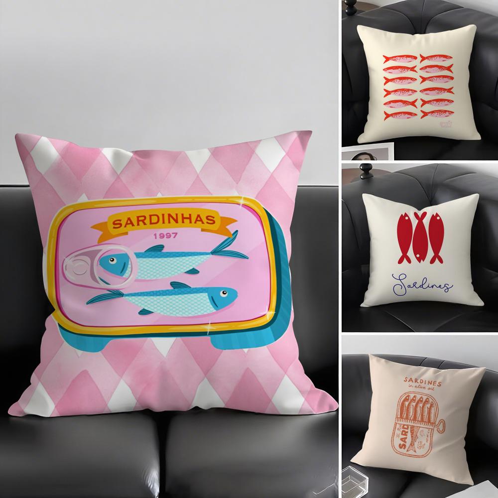 Cute Coastal Charm SardineS INS Cushion Cover Pillowcase Ultra Soft Skin Friendly Fabric Cloud Like Comfort Concealed Zipper