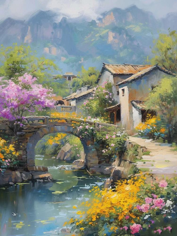 Сельский небольшой мостик цветочный пейзаж 5D Diy Алмазная картина крест вышивка алмазная мозаика вышивка домашний декор