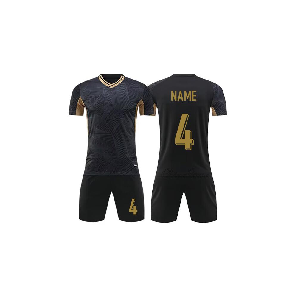 Customized Black Football Jerseys with Gold Color For Men Children Wear, Polyester Breathable Boys Girls Soccer Shirt