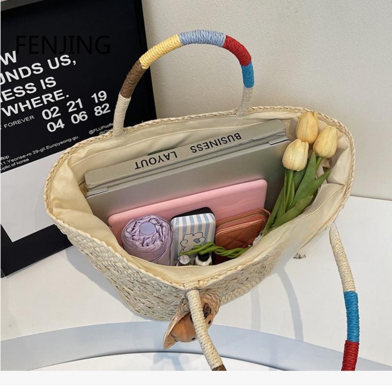 New Luxury Women Straw Woven Basket Handmade Handbag 2025 Large Capacity Straw Weaving Beach Bag Bohemian Travel Shoulder Bags