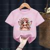 Kawaii Girls Tshirts Fairy Tale Butterfly Graphic Print Toddler Tshirt Fashion Harajuku Girls Pink Short sleeved Tops