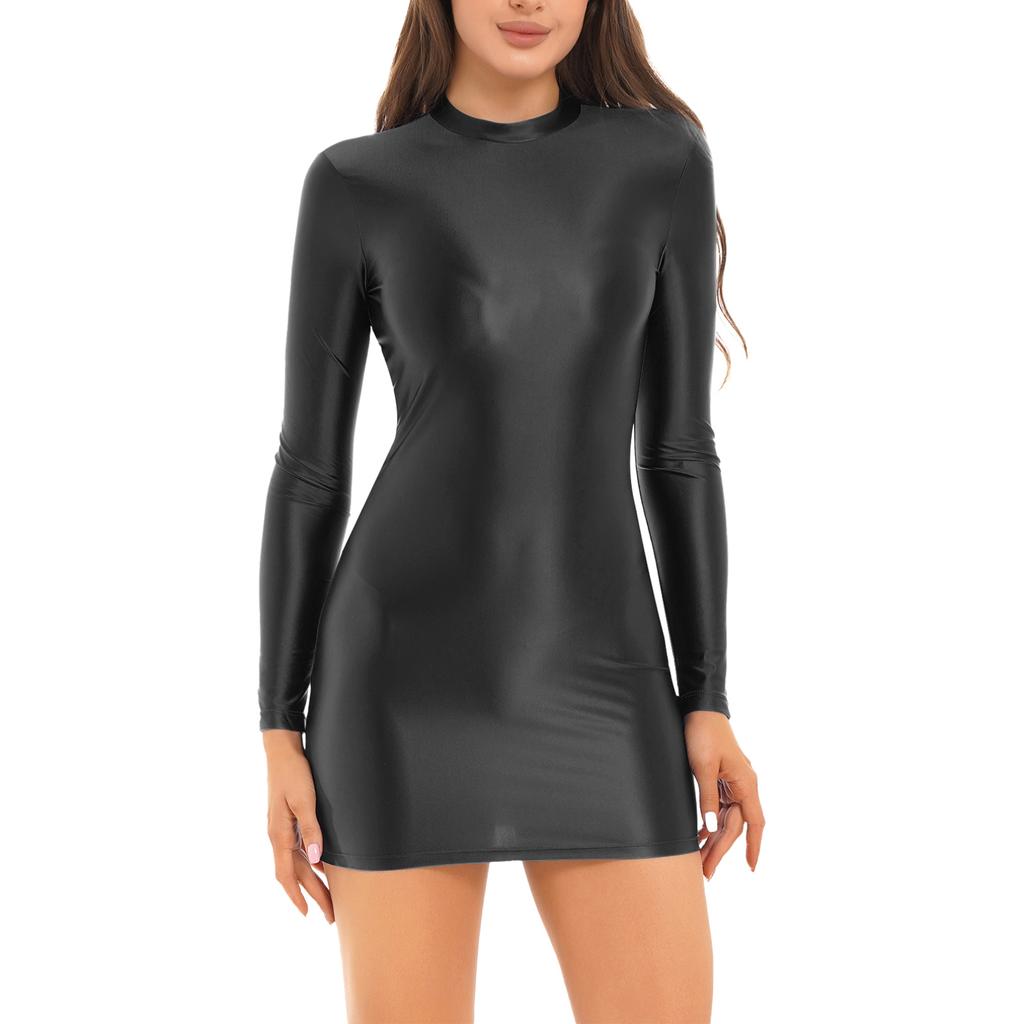 Летнее сексуальное женское глянцевое прозрачное облегающее платье-карандаш с длинными рукавами, клубная одежда, вечерние платья