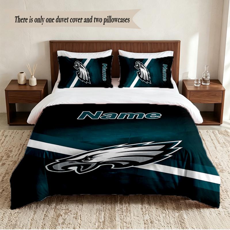 Philadelphia Eagles Personalized Custom Name 3‑Piece Bedding Set Soft Duvet Cover Set For Bedroom Home Decor