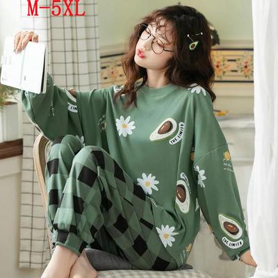 Весенние и осенне-летние хлопковые брюки с длинными рукавами, пижамы, женские пижамы для девочек, большой размер, свободный домашний костюм в клетку