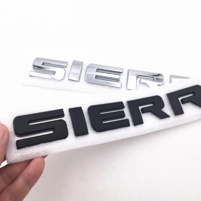 1 Pcs Black / Silver 3D Sierra Badge Nameplate Letter Door Rear Tailgate Emblem Decal Car Sticker for Sierra 1500 2500HD 3500 HD