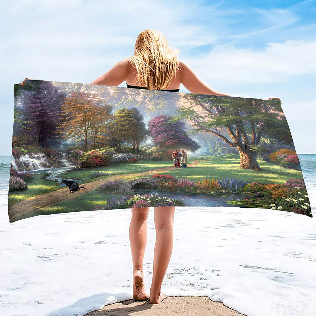 Beautiful Oil Painting Printing Series Seaside Vacation Beach Towel Swimming Bath Towel Sports Towel
